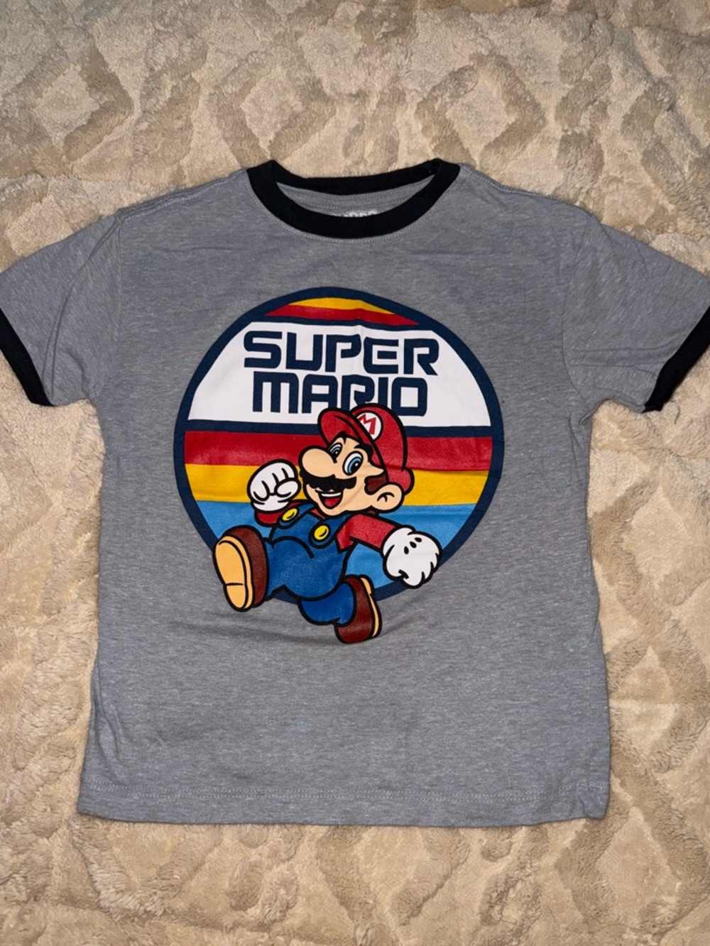 Nintendo Super Mario Grey Tee with Red Blue Yellow Accents